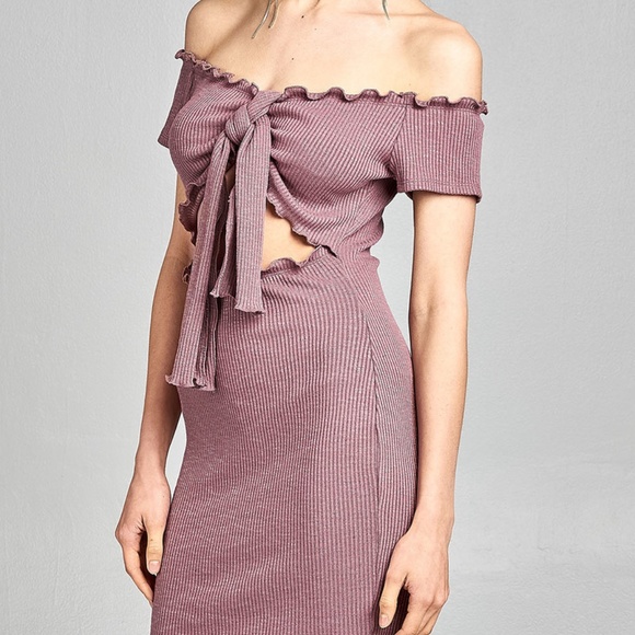 Say My Name Off Shoulder Dress - Mauve - Picture 2 of 5